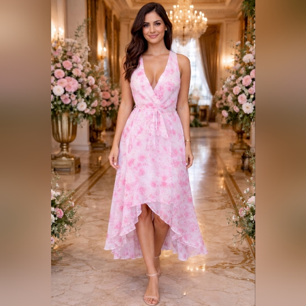 Karl Lagerfeld Paris Pink Floral Size 8 Sleeveless Midi Dress